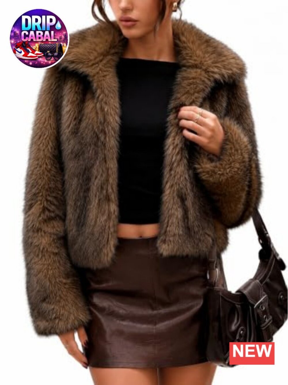 Faux Fur Cropped Jacket Two-Tone Fluffy Coat
